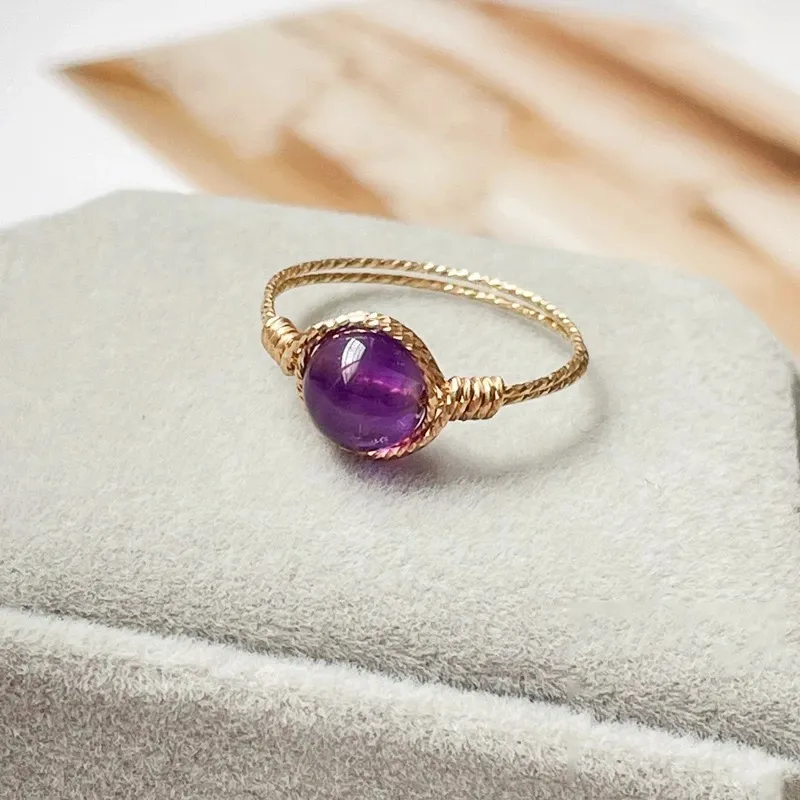 14K Guldfylld Birthstone Ring Natural Amethyst Jewelry Handmade Knuckle Ring Mujer Boho Bague Femme Minimalism Boho Rings268h