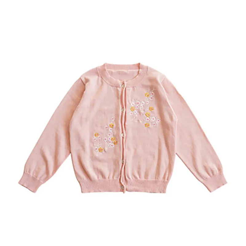 Enfants tricoté pull automne hiver chaud simple boutonnage laine manteau doux bébé fleur Cardigan fille 210515