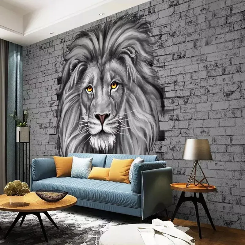 Custom Photo Wallpaper Modern Black And White Lion Mural Kids Wall