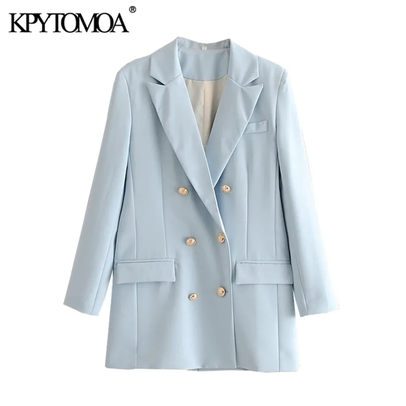 KPYTOMOA KVINNOR Fashion Office Wear Double Breasted Blazer Coat Vintage Långärmad Ryggventiler Kvinnor OuterWear Chic Toppar 211006