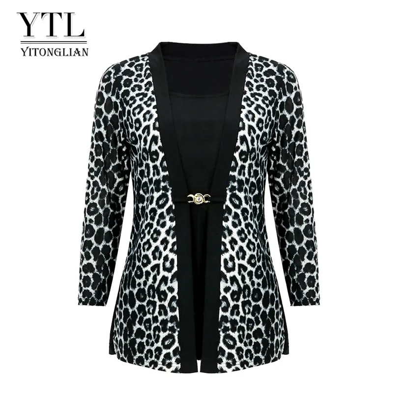 YTL Women Chic Leopard Blouse for Work Plus Size Fashion Patchwork Slim Shirt Long Sleeve Autumn Spring Tunic Tops Blusas H414 220315