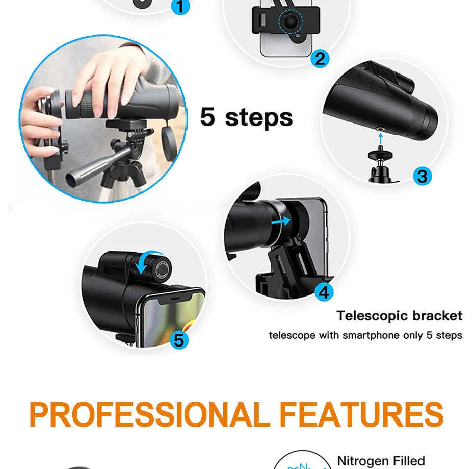 12x50 Monocular Telescope, High Power Waterproof Monoculars With