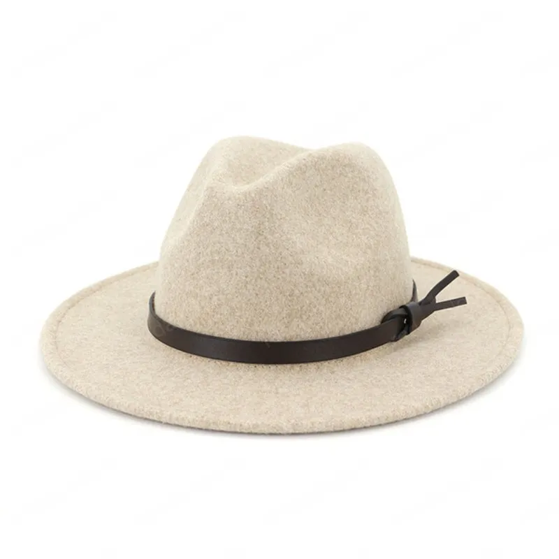 Alta Qualidade Moda Mulheres de Lã Sentia Jazz Fedora Chapéus Cinto Fivela Decoração Unisex Brim Grande Panama Party Homens Casamento Cap