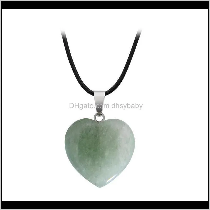 natural stone gemstone pendant necklace with pu leather chain heart shape crystal quartz turquoise charm necklace jewelry for women men
