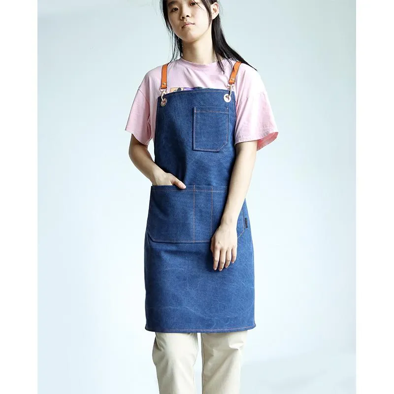 Schorten Koreaanse Mode Canvas Barista Schort Aangepaste Logo Melk Kapper Winkel Chinees Restaurant Zelfde Werkkleding