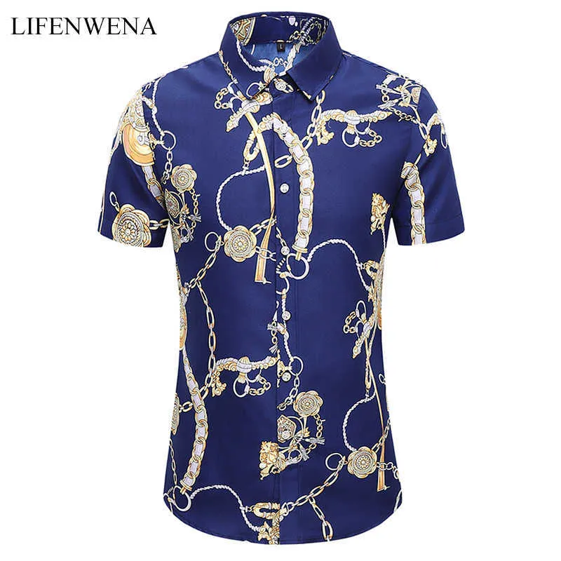 LifenWenna 6xL 7XL рубашка мужчины Летняя мода личностная печать с короткими рукавами рубашки мужской повседневный плюс размер пляжа гавайская рубашка 210528