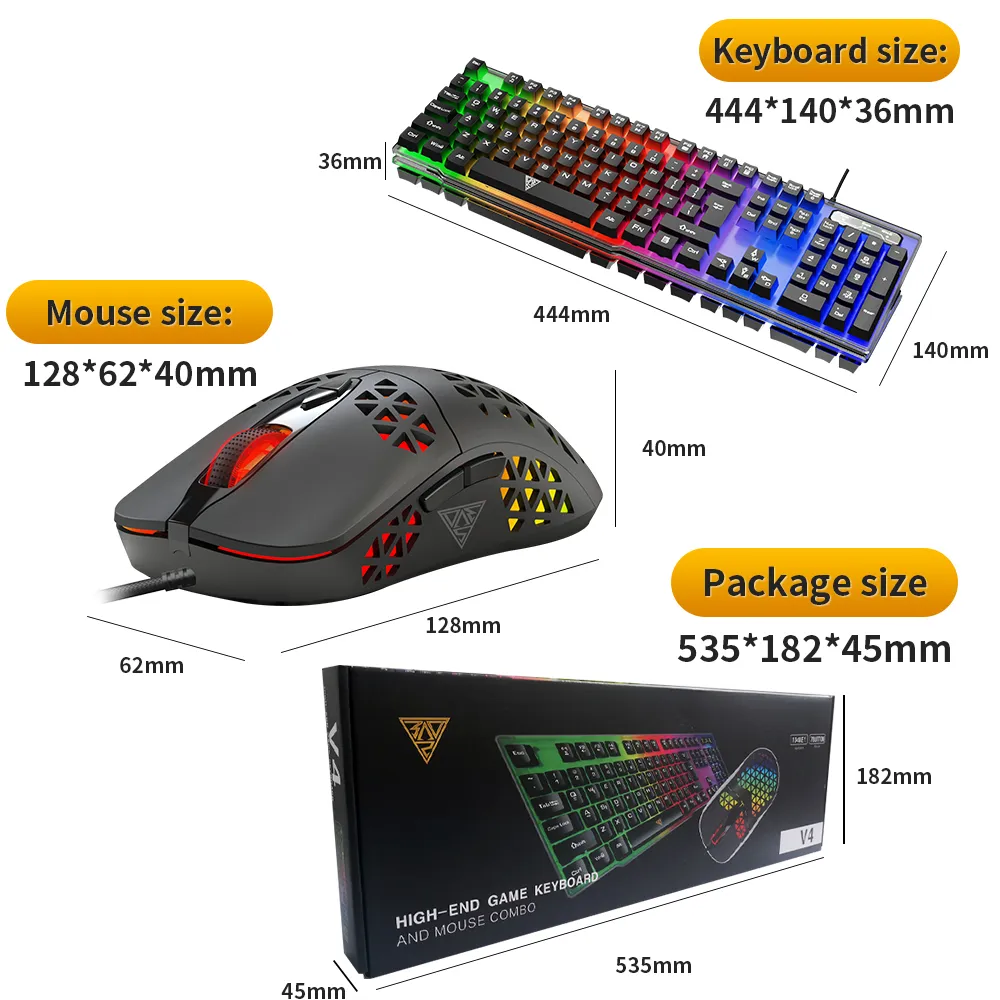 Gaming Set Rgb Desktops Mouse And PC 308G $17.3 LED Wired Keyboard Kit Laptop USB Rainbow With V4 For Combo Ai838, And From Mechanical