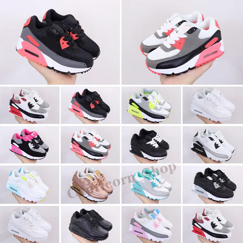 Nike Air Max 90 ربيع الخريف أحذية الأطفال 90 وردي أحمر أسود تنفس مريحة للأطفال أحذية رياضية بنين بنات طفل حذاء طفل 28-35