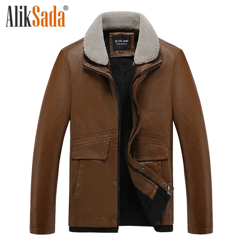 4Xl Plus Autumn Thick Warm Fleece Leather Jacket Men Winter Outwear Casual Fashion Classic PU Faux Leather Jacket Coat Men 211111