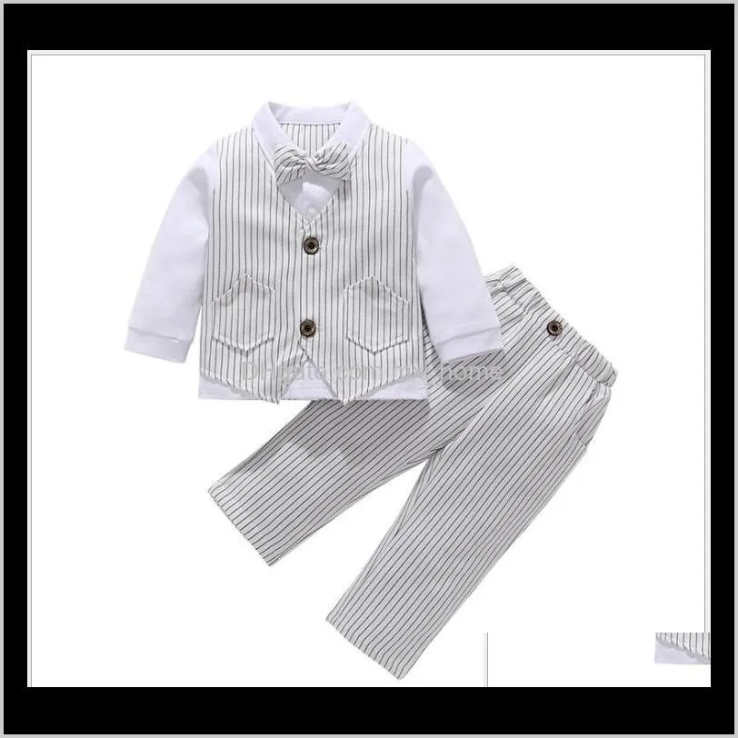 gentleman style 2020 new baby boys clothing sets handsome boy suit tops with bowtie+pants 2pcs set kids outfits children sets
