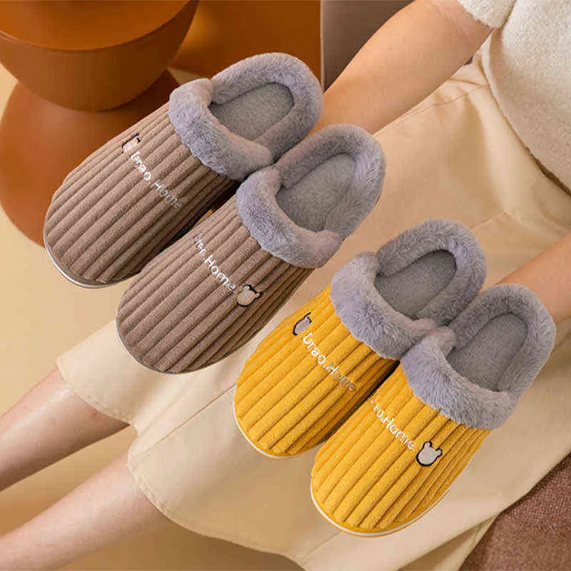 Nya Kvinnor Tofflor Vinterhus Bomull Skor Kvinna Non-Slip Bedroom Bekväma lägenheter Ladies Par Inomhus Soft Footwear 2022 H1115