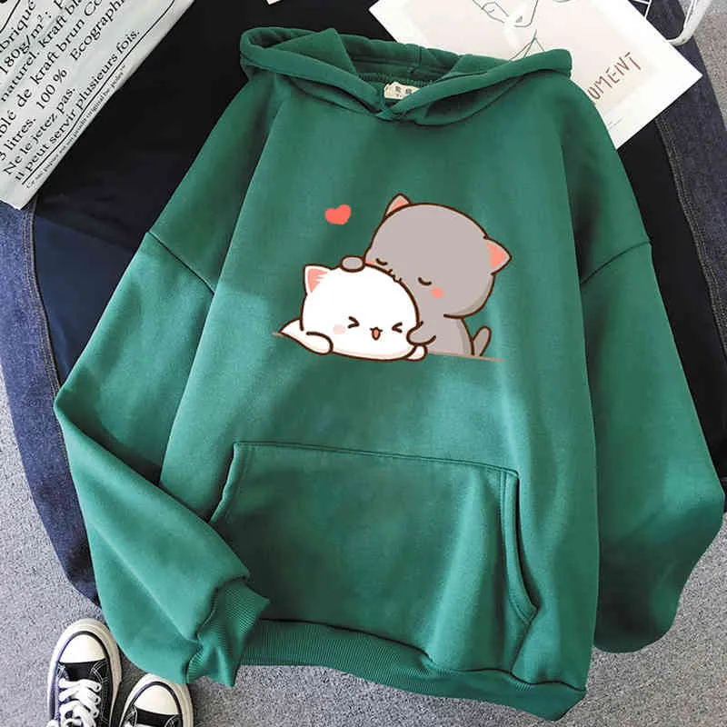 Pêssego Gato Kawaii Roupas Aesthetic Hoodie 2021 Bonito Rosa