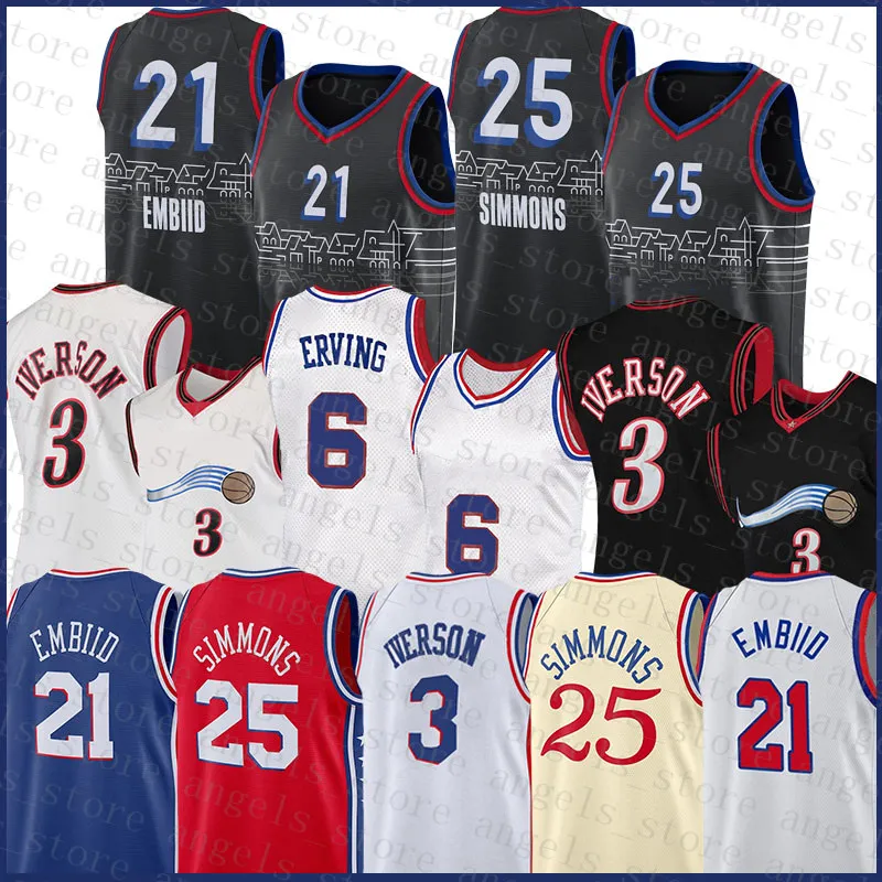 Joel 21 Embiid Ben 25 Simmons Basketball Jersey 6 Julius Allen 3 Iverson Erving Jerseys mens