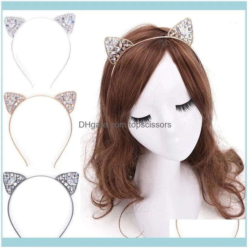 Aessories Narzędzia Produkty1PCS Sier Gold Black Cat Ears Girls Hair Hoop Crown Tiara Pałąk Rhinestone Hairband Jewelry1 Drop Dostawa 2021