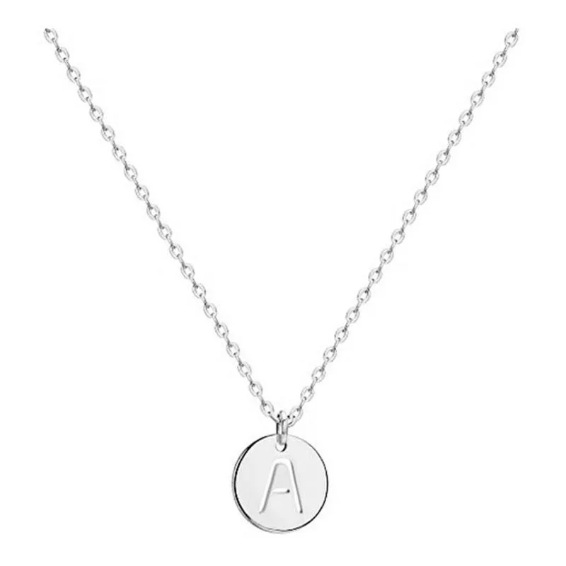 Pendant Necklaces Simple European And American Letters Small Necklace Stainless Steel Round Letter Charm