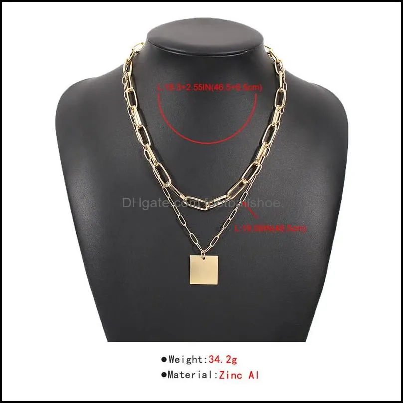 Fashion Multilayer Necklaces For Women Punk Vintage Gold Metal Heavy Chain Geometric Square Pendants Necklace Jewelry Gift