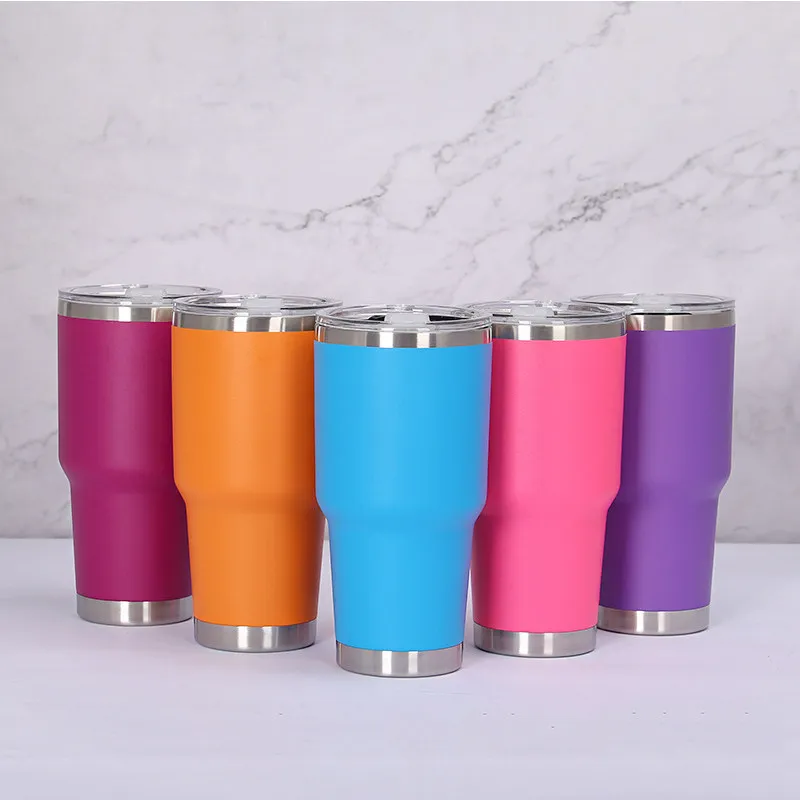 30oz tumbler rostfritt stål dubbel vägg resa kopp vakuum isolerad kaffe mjölk mugg med tätning lock