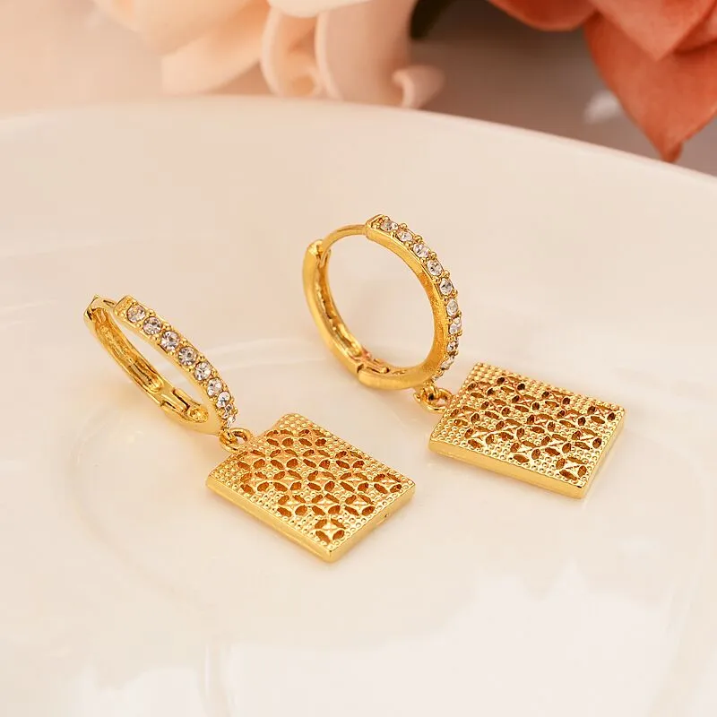 Solid Gold square cz Earrings Dangle & Chandelier geometrical Women/Girl,Love Trendy Jewelry for wedding birthday Christmas party gift