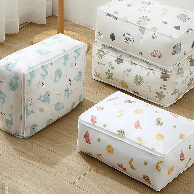 Household Printed Quilt Clothes Storage Bag Folding Duvet Blanket Sorting Bags Dust-Proof Closet Storage Moistureproof Organizer w-01338