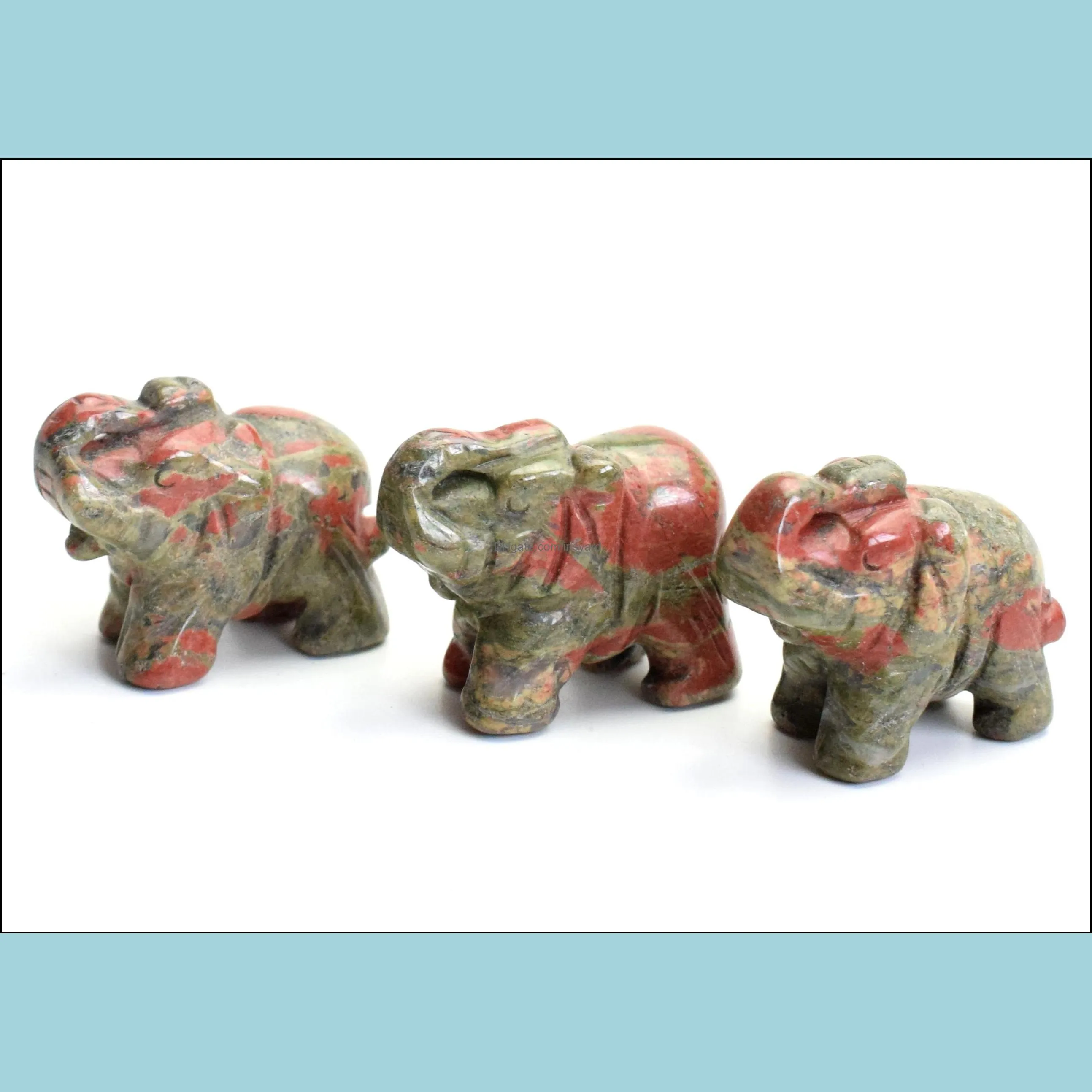 1.5 INCHES Small Size Elephant Statue Crafts Natural Chakra Stone Carved Crystal Reiki Healing Animal Figurine 1pcs