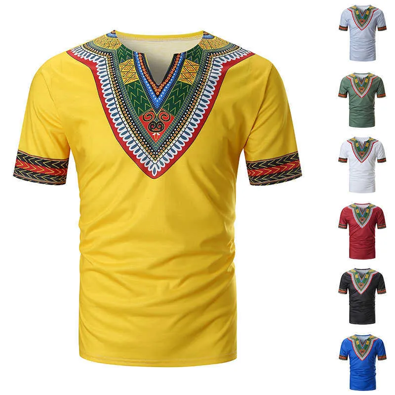 Men's African Print V-Neck shirt with t shirt - Folk Men's African Print V-Neck shirt with t shirt - Folk