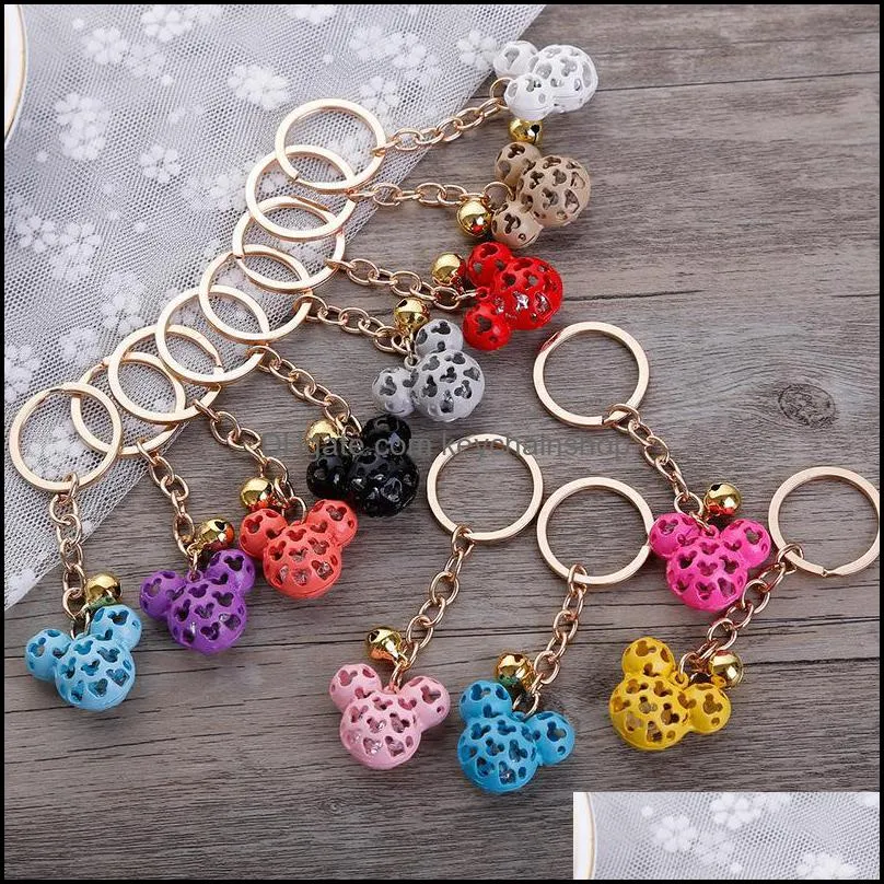 Hollow Mouse Key Rings Fashion Animal Design Bag Charms Cute Purse Pendant Car Keyring Chains Holder Ornaments Hanging Love Gifts Keychains