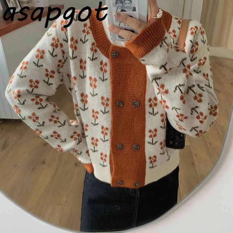 PULL FEMME RETRO Floral Broderi Dubbelbröst Strikkad Cardigan Square Neck Sweater Jacka Kvinnor Höst Koreanska Chic Fashion 210429