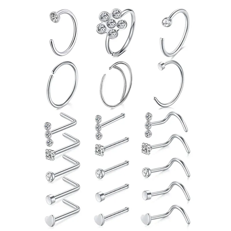 5Pcs/Set Minimalist Nose Ring with Ball Screw Clamp Jewelry Tool Stainless Steel Fashion Punk Perfect Piercing for Women & Men Body Jewelry Gift,one