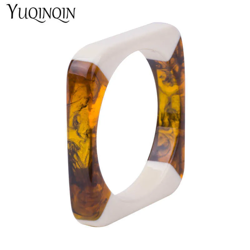 Vintage Fashion Resin Cuff Bracelets Bangles for Women Indian Mix Color Acrylic Square Geometric Bangle for Girl Elegant Jewelry Q0719