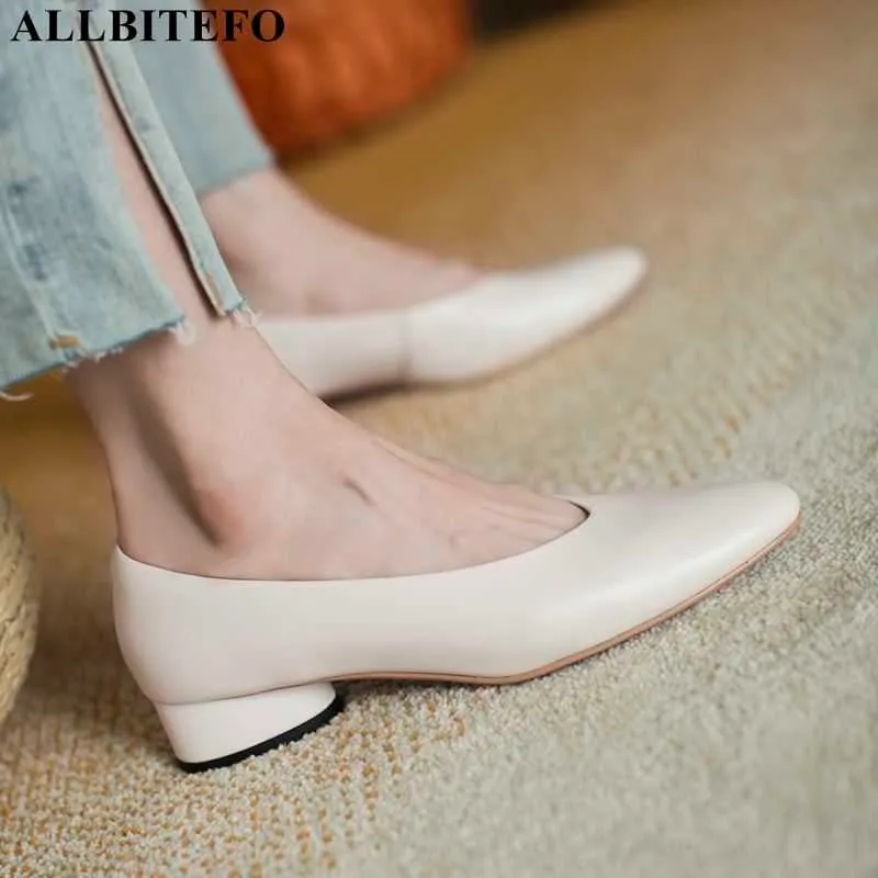 Allbiteefo comfortabel zacht natuurlijk lederen vrouwen hakken schoenen mode casual hoge hak schoenen hoge hakken tacones mujer 210611