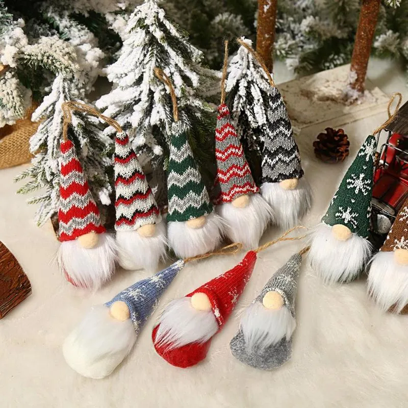 Noel Süslemeleri Sevimli Şapka Gnomes Süsler Nordic Stil Örme Uzun Bıyık Yılı Dekor için