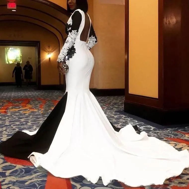 Black and White Evening Dress with Sweep Train and Long Sleeves, Mermaid Silhouette, Tulle Lace Fabric from Dhgate Evening Dresses - price 116.01 Black and White Evening Dress with Sweep Train and Long Sleeves, Mermaid Silhouette, Tulle Lace Fabric from Dhgate Evening Dresses - price 116.01