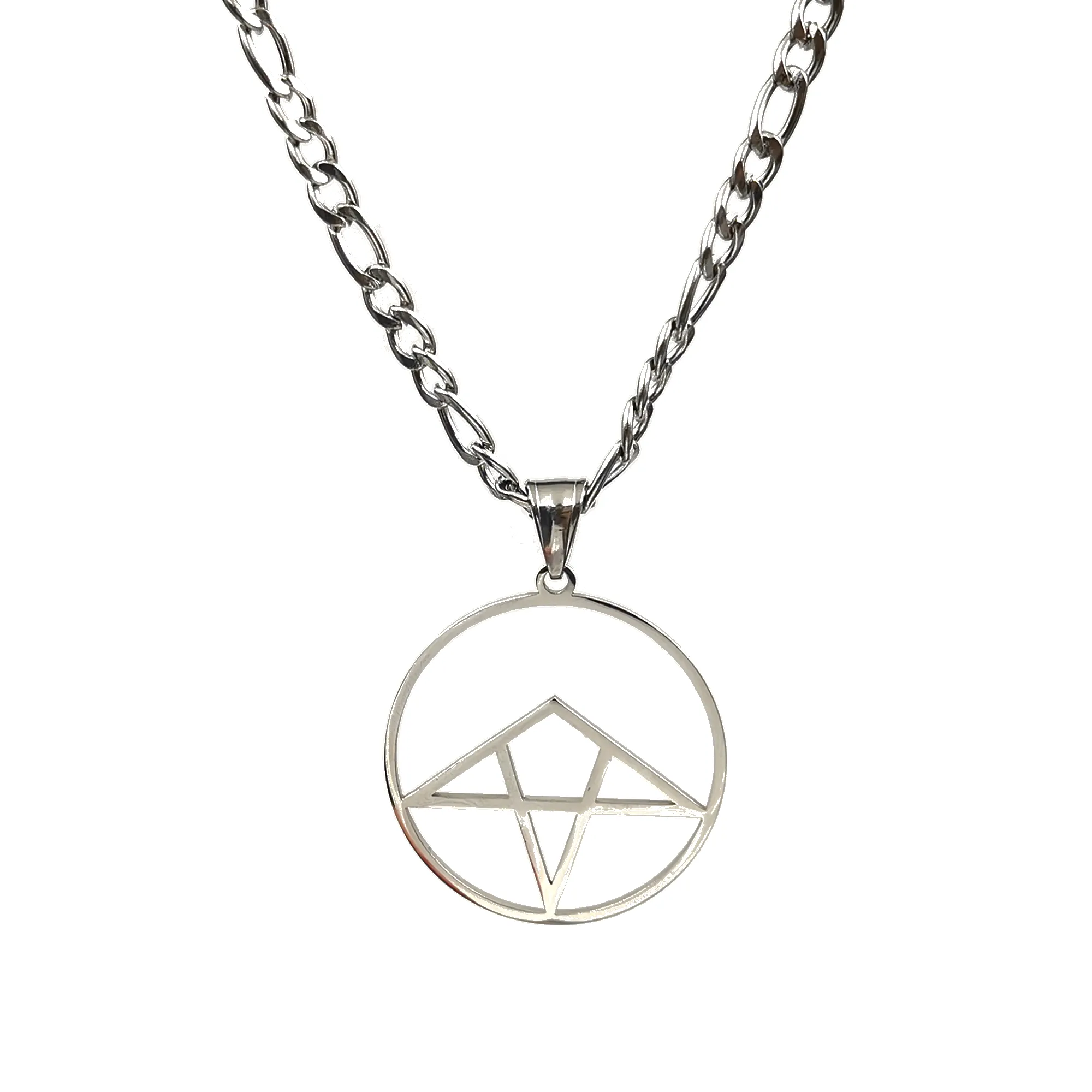 Oh Sleeper Collier avec pendentif en acier inoxydable poli, chaîne Figaro 4 mm, 61 cm, argent