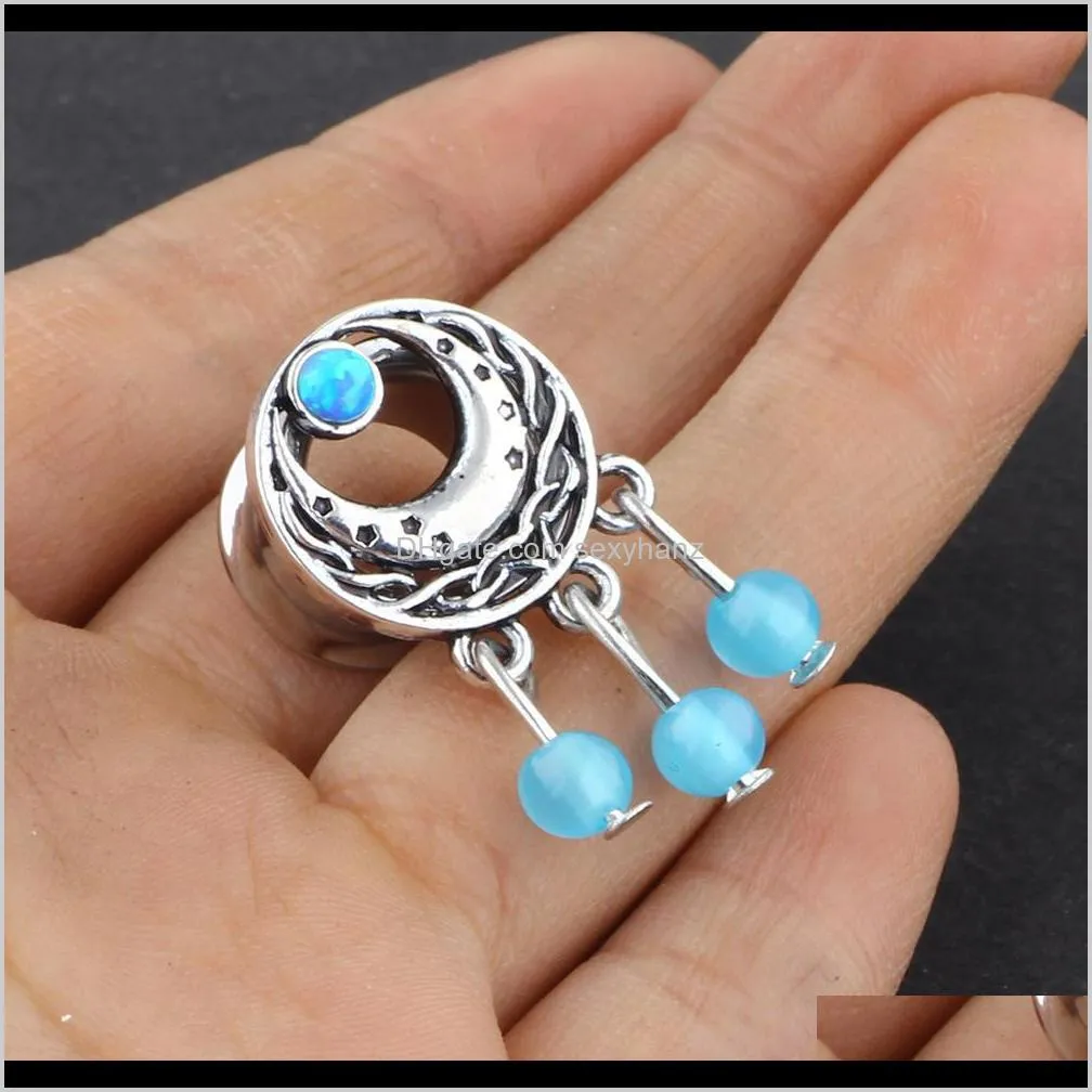 woman steel ear gauges tunnels opal moon earrings plugs piercing stretcher kit 2g-00g body jewelry ear expander 60pcs