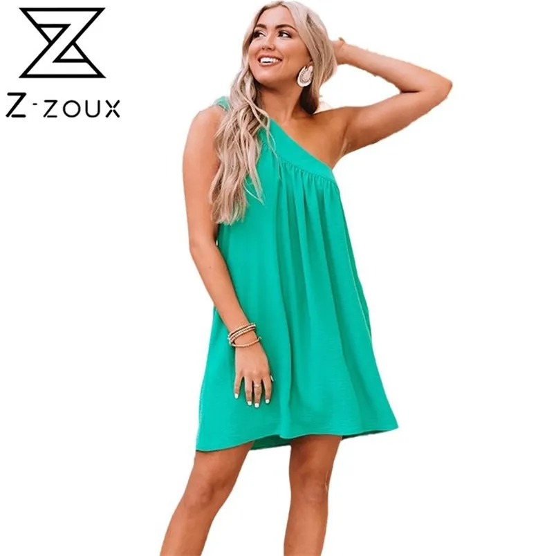 Women Dress Diagonal Collar One Shoulder Bohemia es Solid Loose Casual Mini Summer es Plus Size Beach 210513