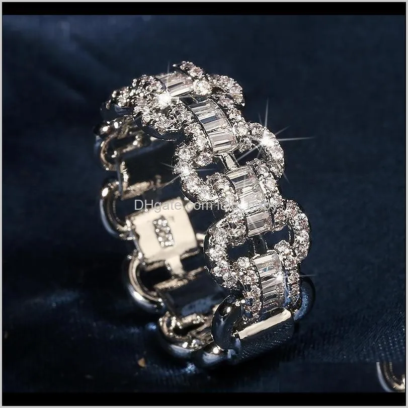 silver color bling zircon stone chain ring for women wedding engagement fashion jewelry