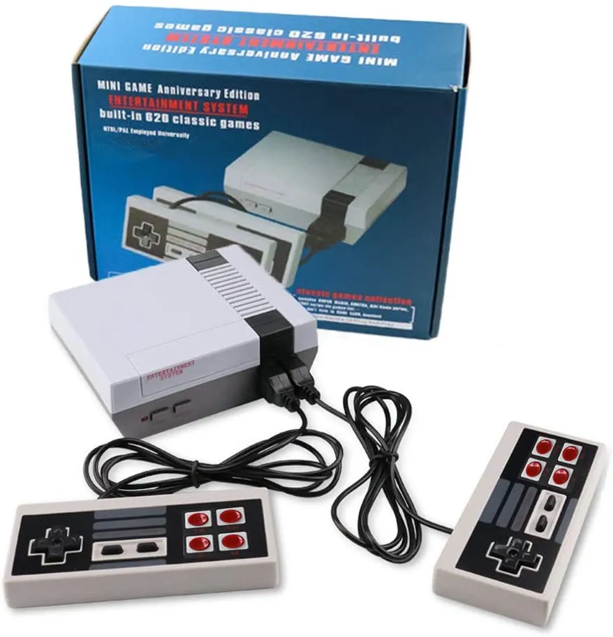 Klassisk Mini Retro Spelkonsol Videospel Dual Player Mode Console TV AV-utgångshandtag 4Bit Retro Gaming Inbyggda 620 spel med Retail Box För Barn Vuxenpresent