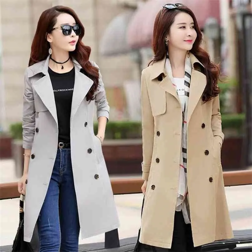 Spring Trench Coat for Women Streetwear Turn-down Collar Double Breasted Coats Female Plus Size 3XL XXXL Sobretudo Feminino 210820