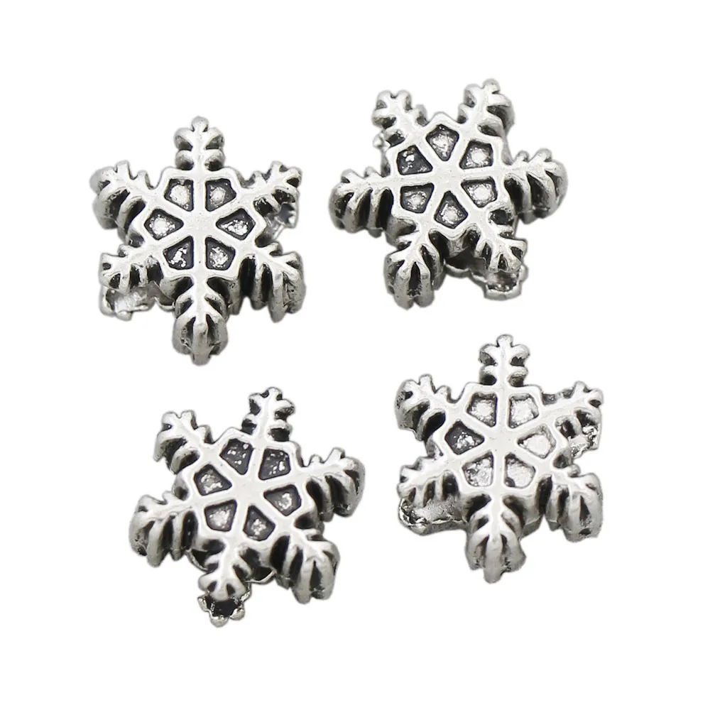 Alloy Snowflake Estrela Big Hole Beads Presente de Natal Antique Prata Fit Braceletes Europeu Jóias DIY L1349 12x14mm 80pcs / lote