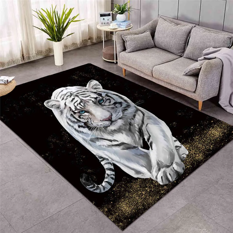 Nuevo Tigre Bebé Área Alfombra Acuarela Alfombra Alfombra Salvaje Animal Non-Slip Mat Blanco Blanco Alfombras Moda 210329