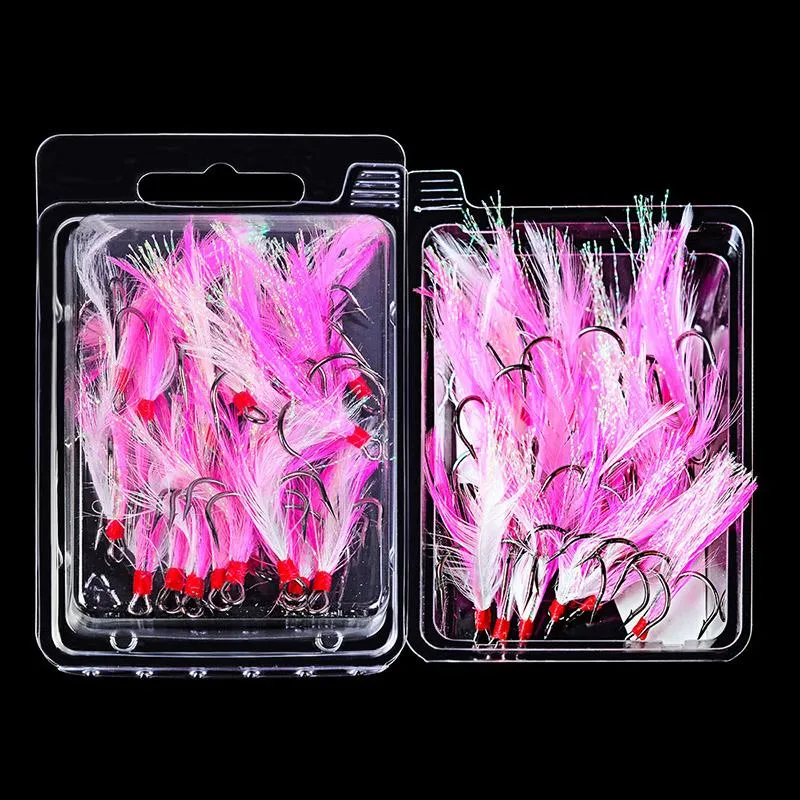 Angelhaken 20 Stück Box Treble Feather Dressed Flash Hook Round Kit Lure Bait M88