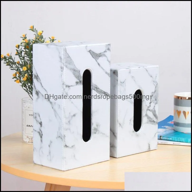 Tissue Boxes & Napkins Rectangular Marble PU Leather Facial Box Cover Napkin Holder Paper Towel Dispenser Container For Home Office Car