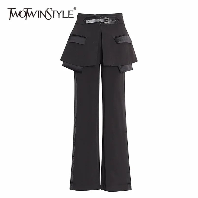 Streetwear Pantalon irrégulier pour femmes Taille haute avec ceintures Pantalon droit Femme Printemps Mode 210521