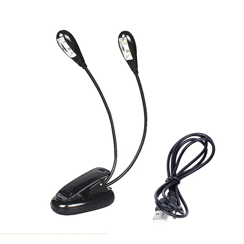 LED-Buchleuchte, Doppelkopf-Clip-Notenpultlampe, USB- oder 3A-batteriebetriebene Lesetischbeleuchtung, perfekt für Klavierspieler, Kinder, Reisen