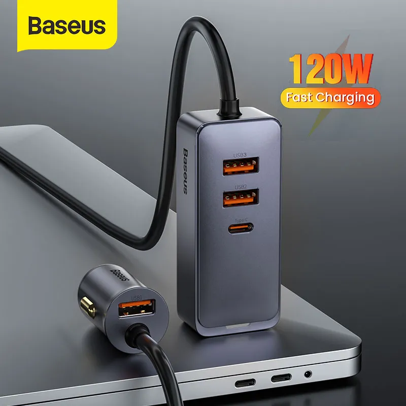 Baseus 120W Car Szybkie ładowanie Szybki ładunek 4.0 QC3.0 USB typu C Ładowarka do iPhone 12 11 Xiaomi Samsung MacBook Laptop