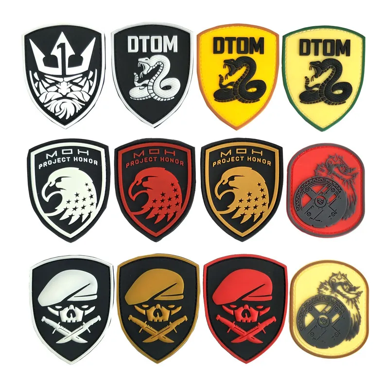 PVC Fabric Hook and Loop Fastener Military Badge Outdoor Backpack Decoration Stickers Tyrant Honor Eagle Skeleton Warrior Rattlesnake Tactical Patches