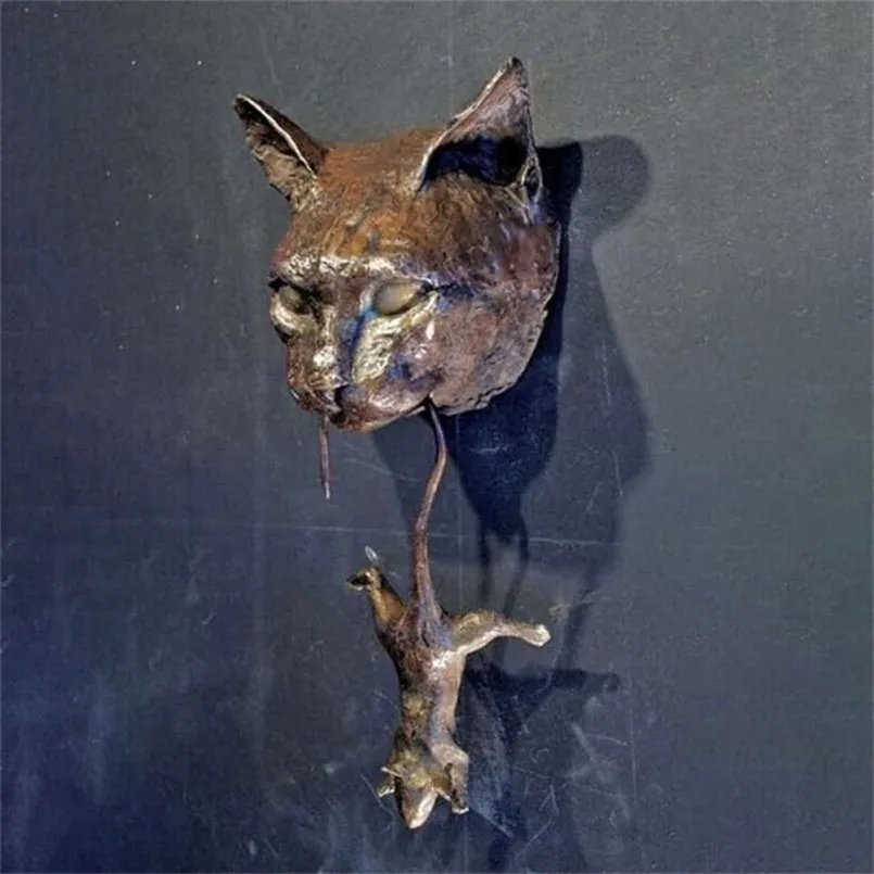 Katze und Maus Türklopfer Skulptur Rostbraun Gusseisen Wand Harz Ornament Zubehör Hausgarten Dekoration Kunsthandwerk 211108