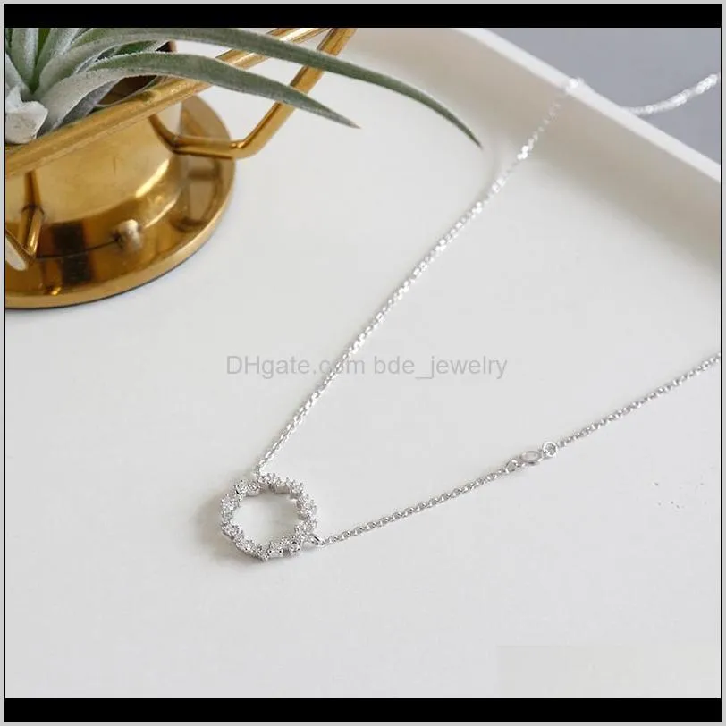 zircon choker necklaces 100% 925 sterling silver zircon hollow round circle collar necklace wedding party gifts for women