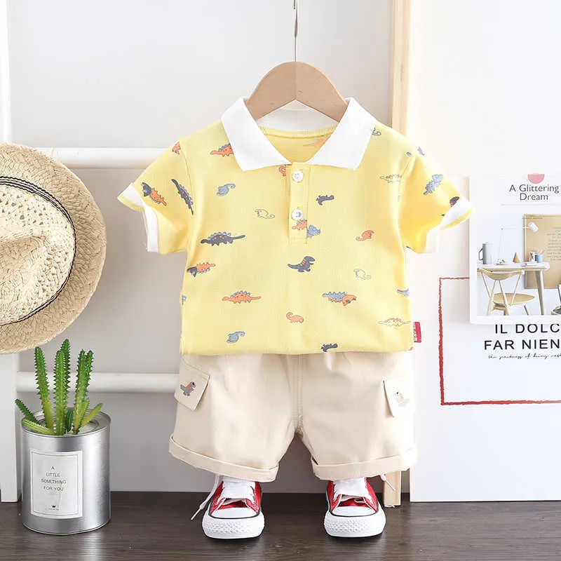 2021 Summer Fashion Baby Boys Clothes Sets Toddler Girls Cute Cartoon Polo Shirt+pocket Shorts Kids Infant Casual Suits Clothing G1023