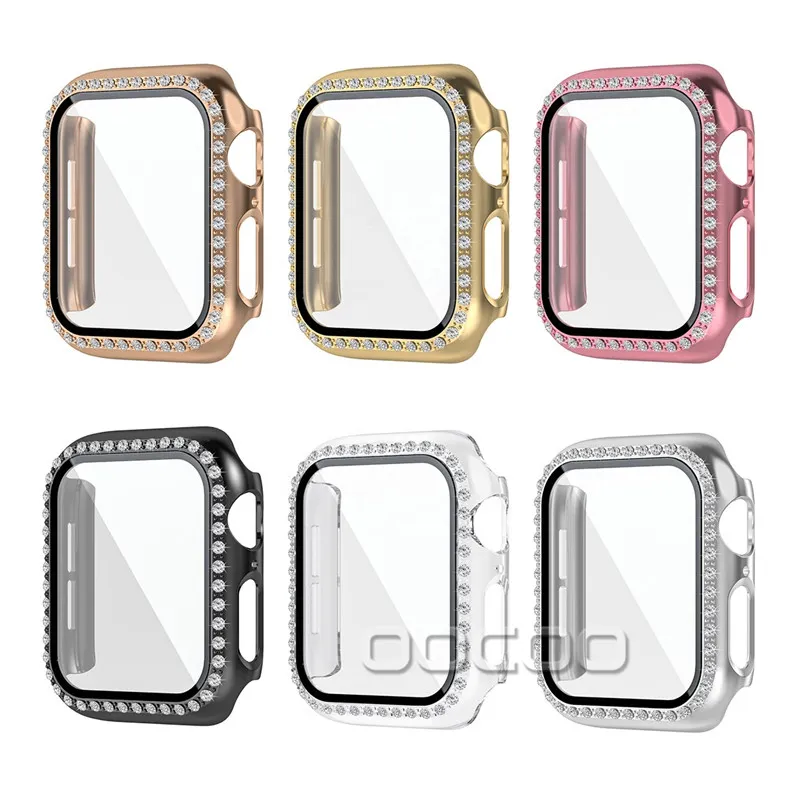 Diamond Screen Protector Case voor Apple Watch Band Iwatch 44mm 42mm 40mm 38mm Bling Crystal Full Cover Beschermhoes PC Bumper met Detailhandel